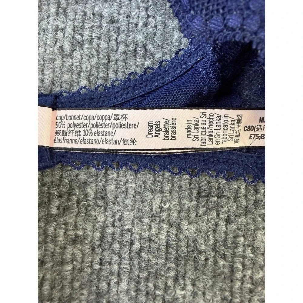 Victoria's Secret‎ Dream Angels Navy Blue Lace Velvet Bralette Wireless Bra M